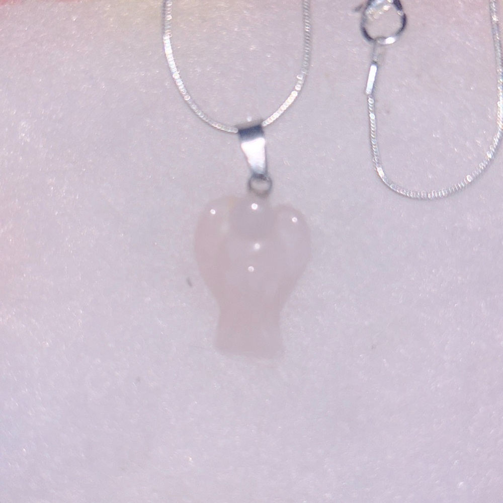 Boho Milky Quartz Crystal Angel Sterling Silver Necklace 16”